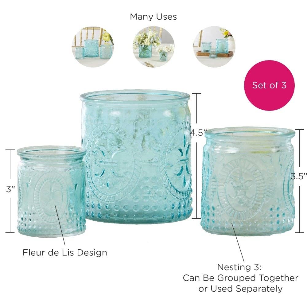 Set of Nesting Vintage Blue Glass Tea Light Holder
