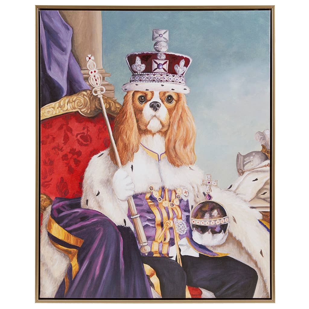 Royal Pet Portrait Framed Canvas Wall Art, King Spaniel Dog