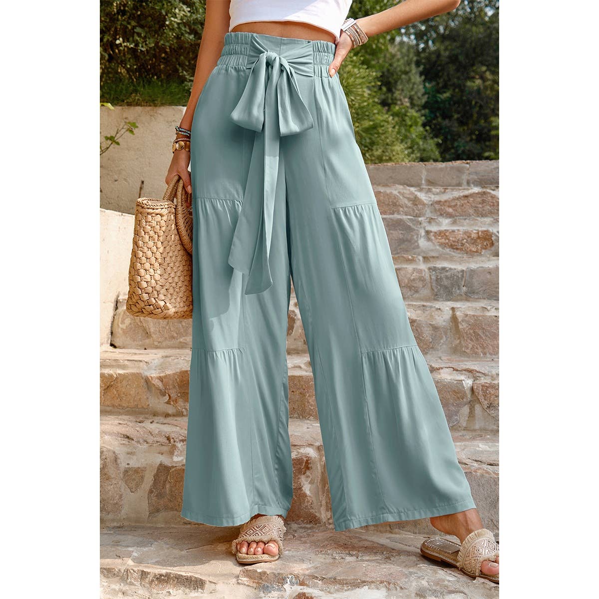 High Waist Knot Elastic Solid Pant