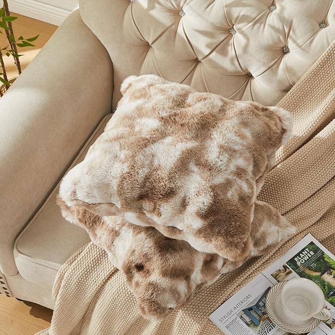 Soft Faux Rabbit Fur Throw Pillow Square 18" x 18" Decor