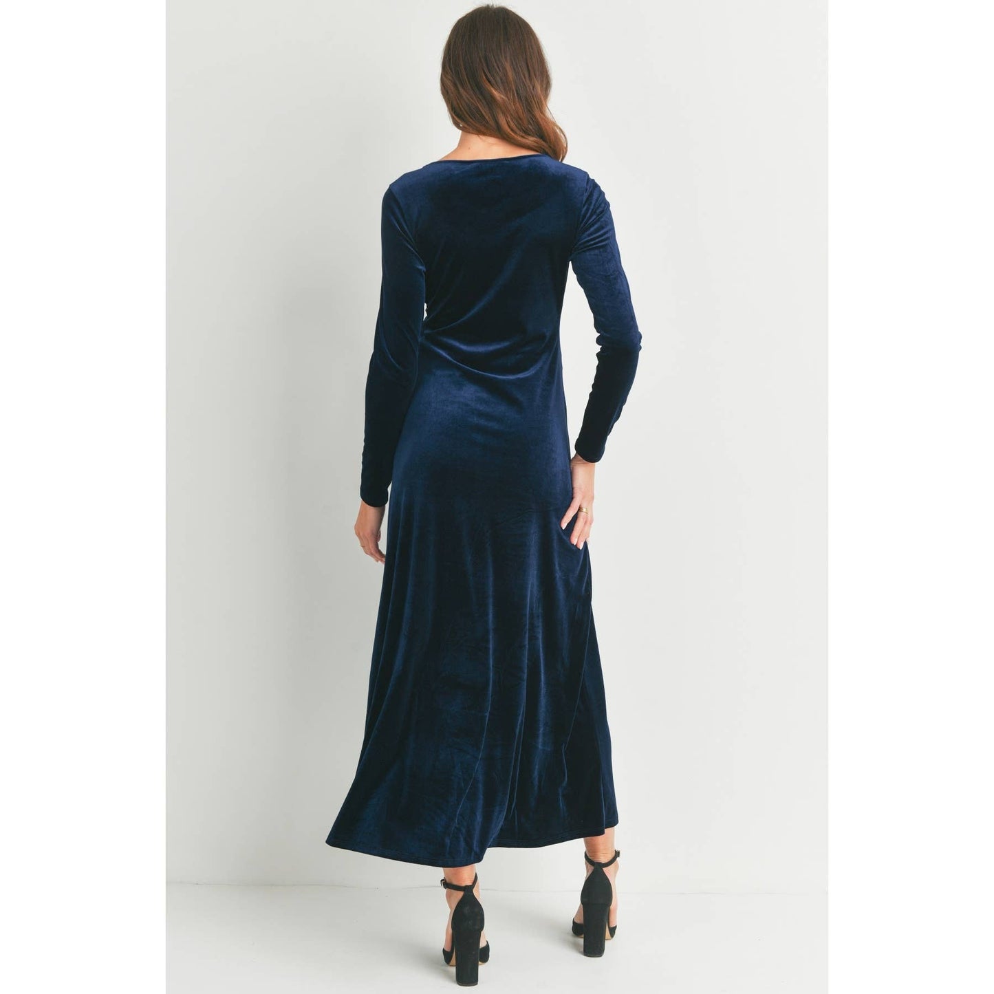 Velvet Long Sleeve Maternity Midi Dress