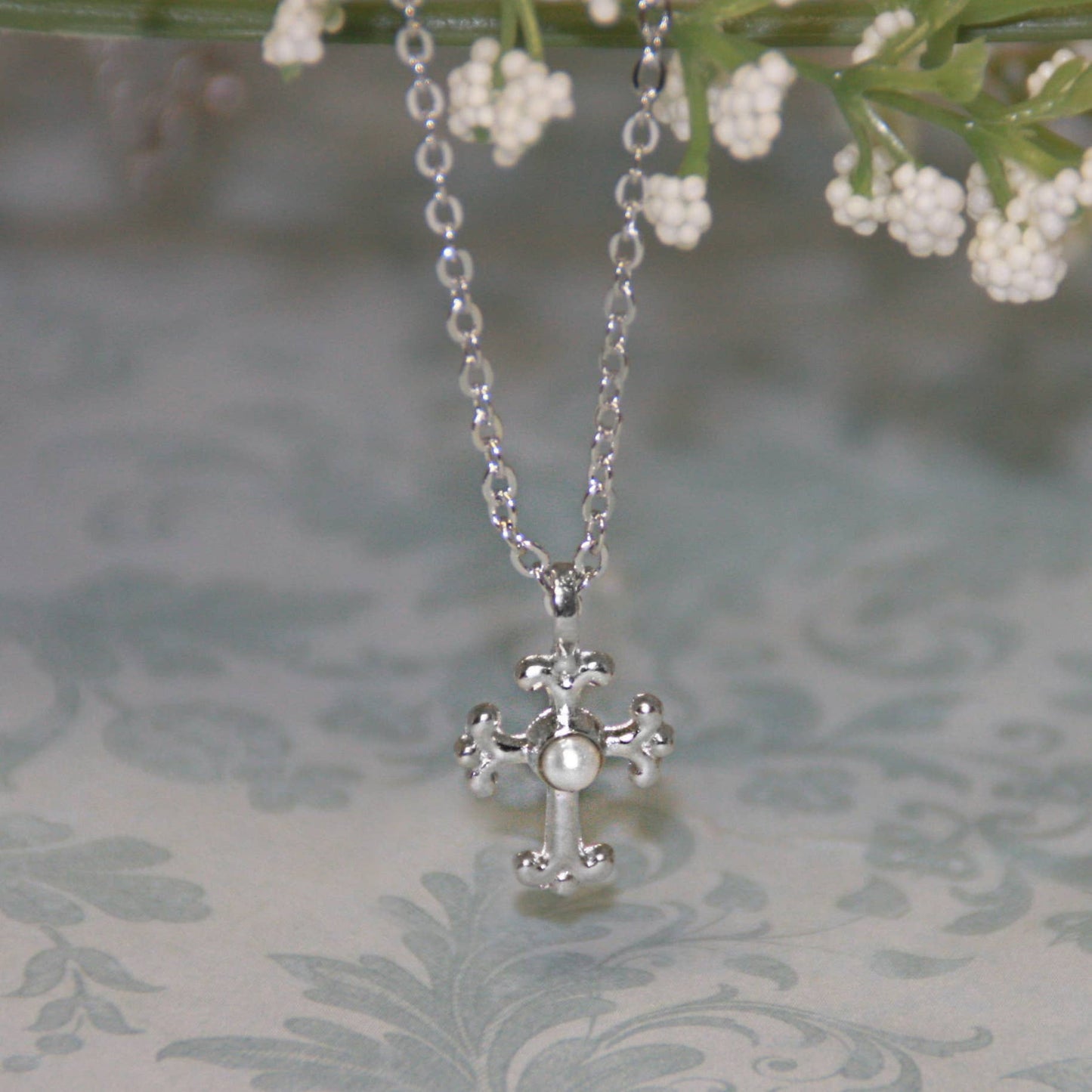 For God’s Girl Classic Single Pearl Cross Necklace