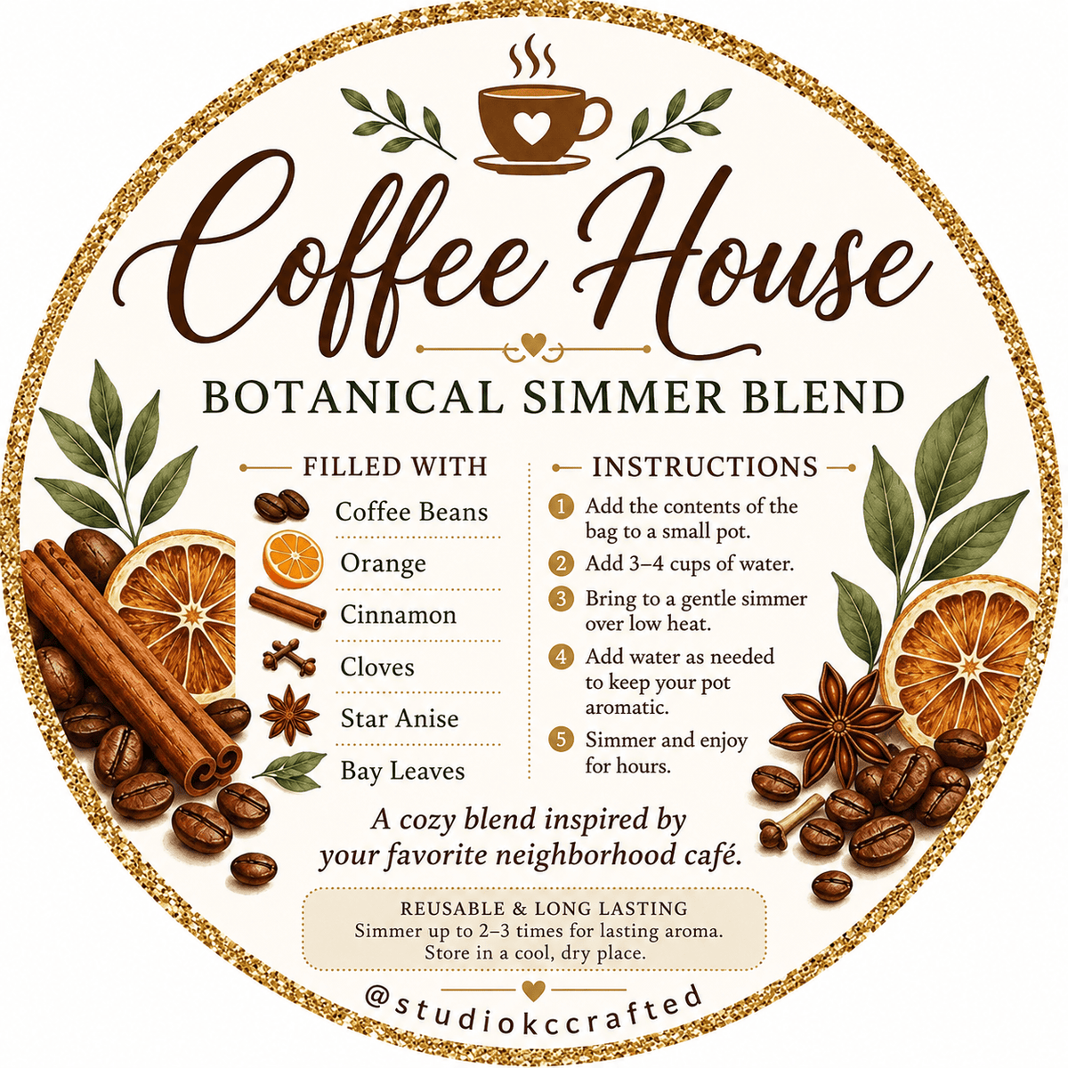 Coffee House Simmer Pot Kit, coffee scent gift, coffee favor