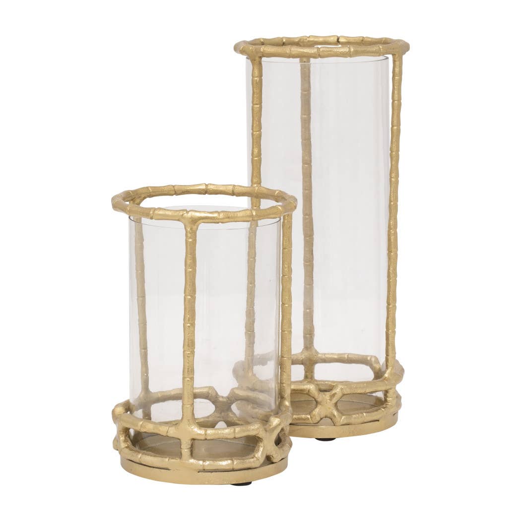 Metal Glass Modern Hurricane Candle Holder - Gold, 13 in.