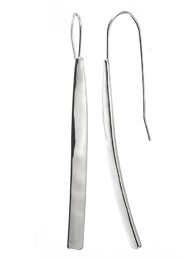 FR5359 All Silver Hammered  2 1`/4" Stick Hook Earrings