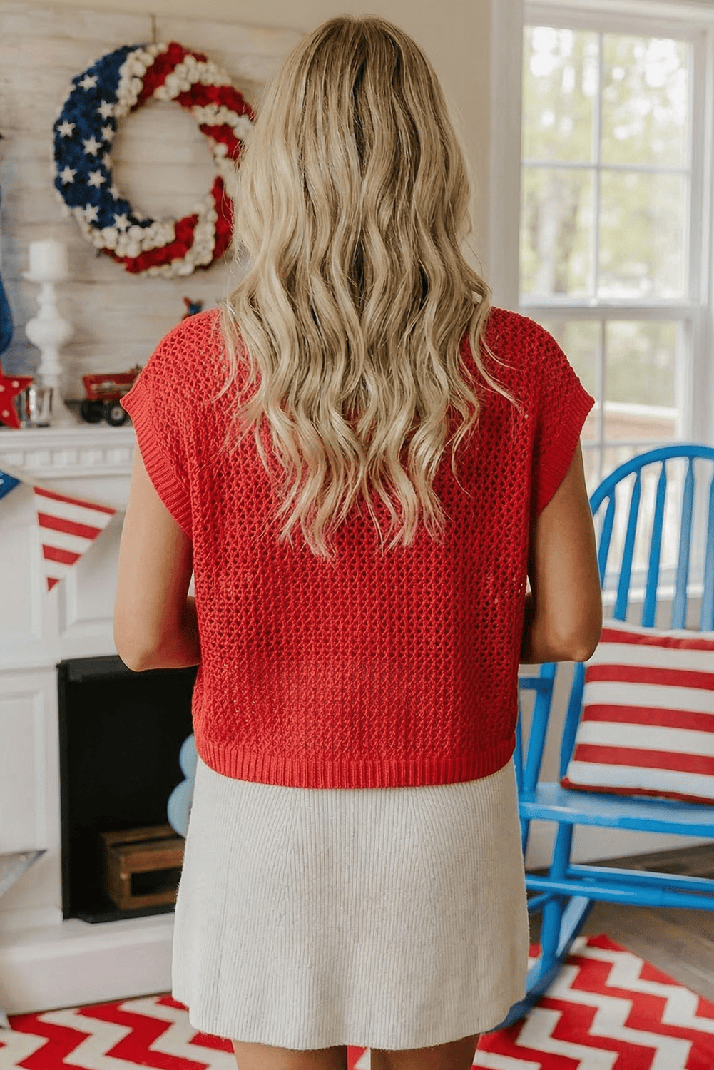Spring Flag Graphic Short Sleeve Sweater Top (S-XL)