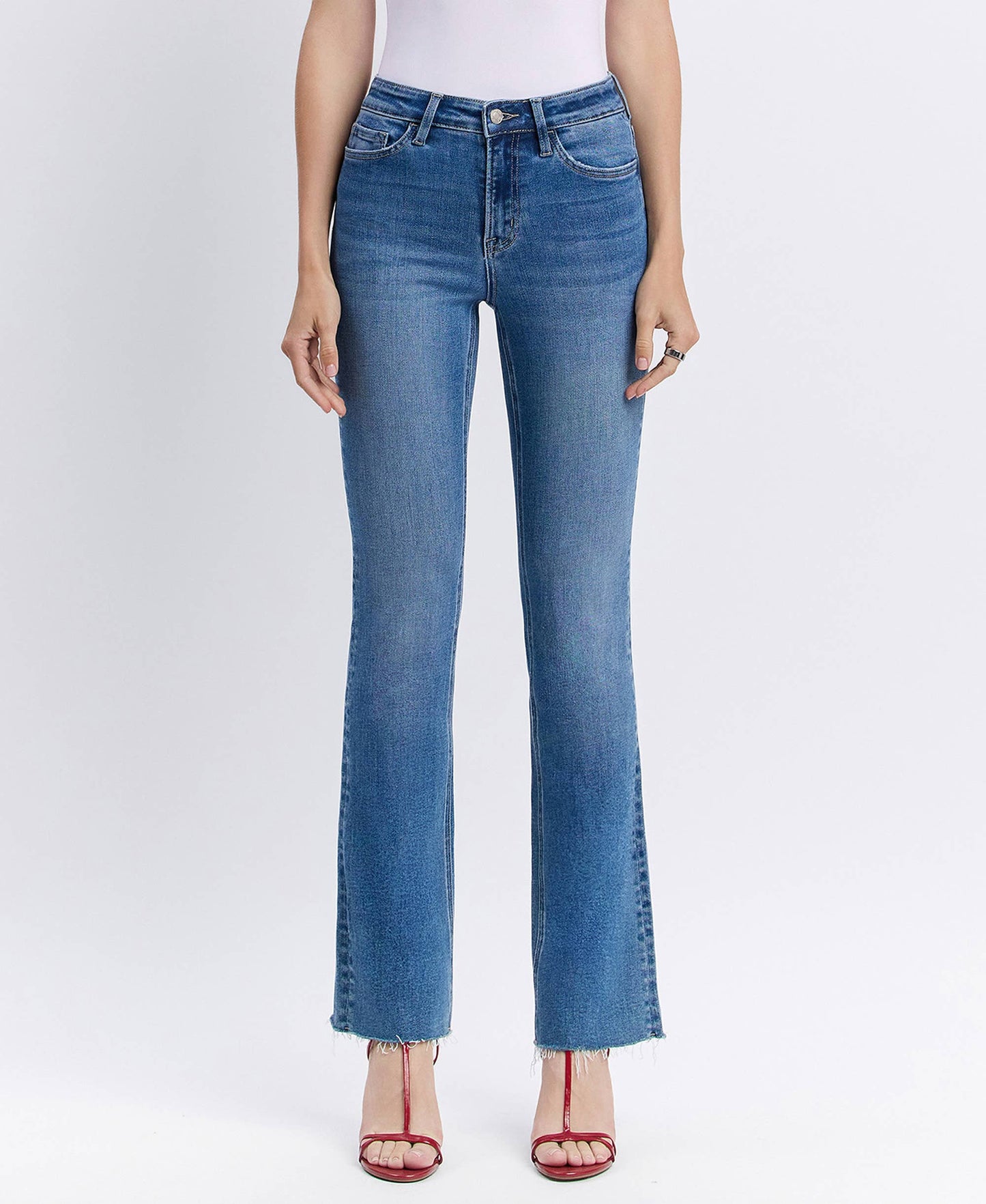 HIGH RISE CLEAN CUT RAW HEM BOOTCUT JEANS LV1607