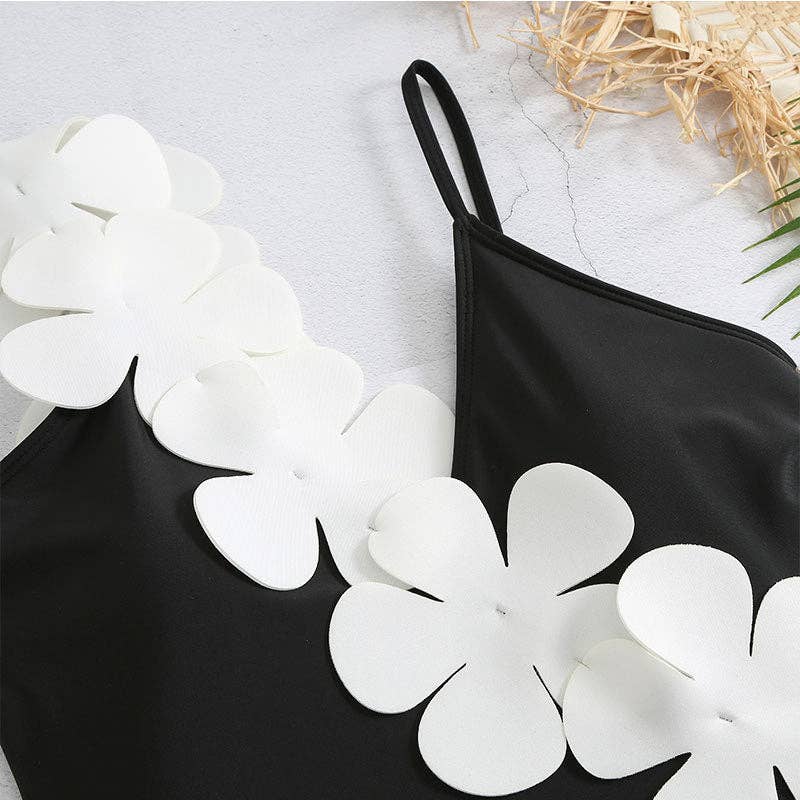 2PC Set Flower Shoulder One Piece Swimwear