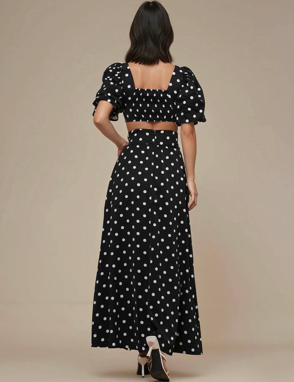 Ladies Polka Dot Crop Top Midi Skirt 2PCS Set