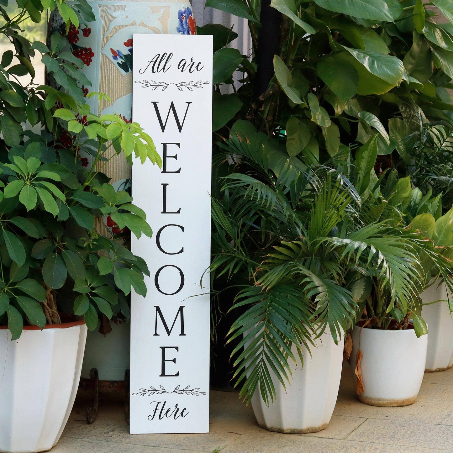 “All are WELCOME Here”Vertical Wood Porch Sign,47"H