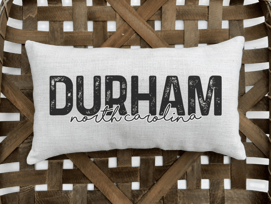 Custom Distressed Font City and State Lumbar Pillow