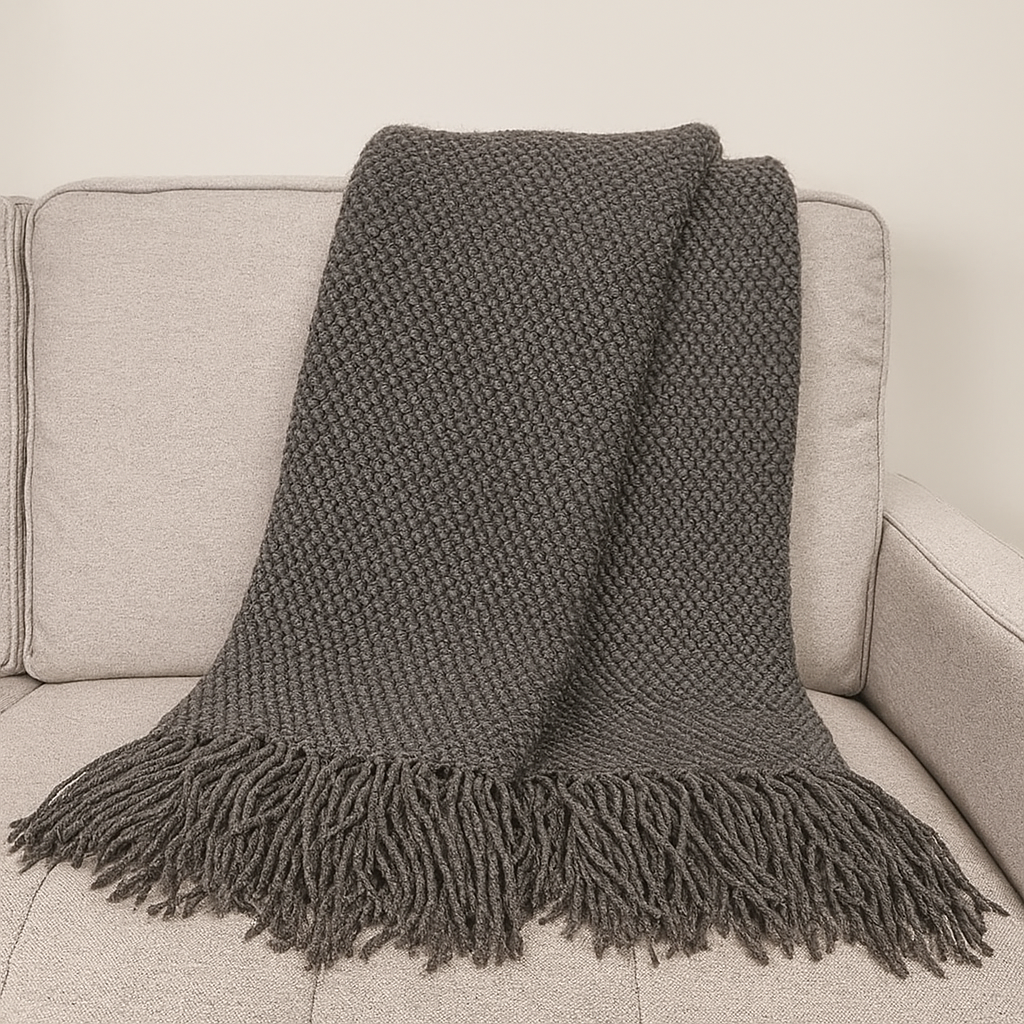 Knit Textured 50"x60" Throw Blanket with Fringe