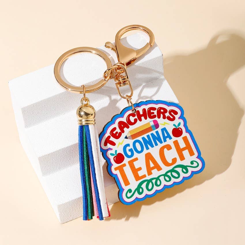 Rainbow Wooden Plaque Tassel Keychain Pendant