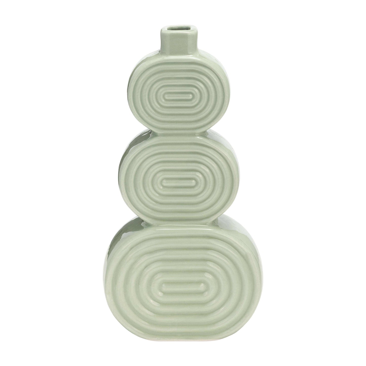 Ceramic Creative Stacked Circles Floral Vase - Green, 12 in.