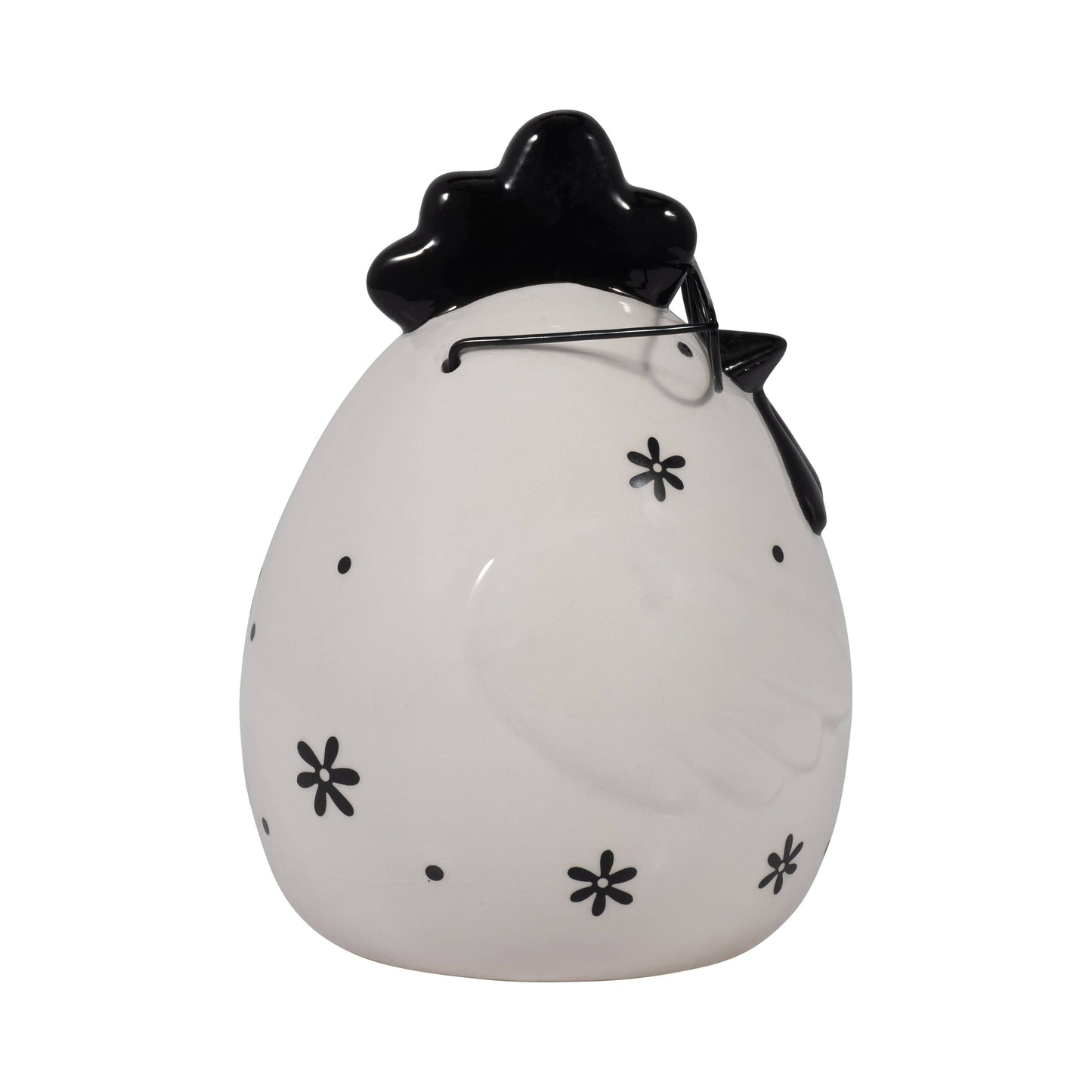 Black/White 7 in. Chubby Rooster with Glasses Figurine