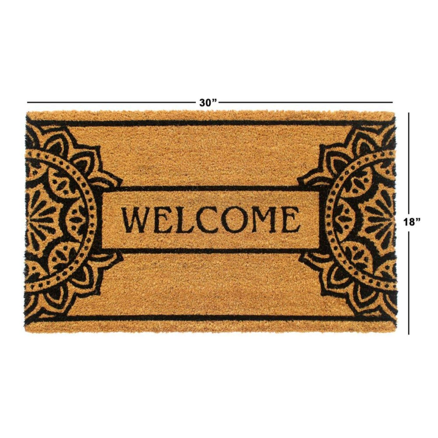 RugSmith Black Mandala Welcome Coir Doormat, 18" x 30"