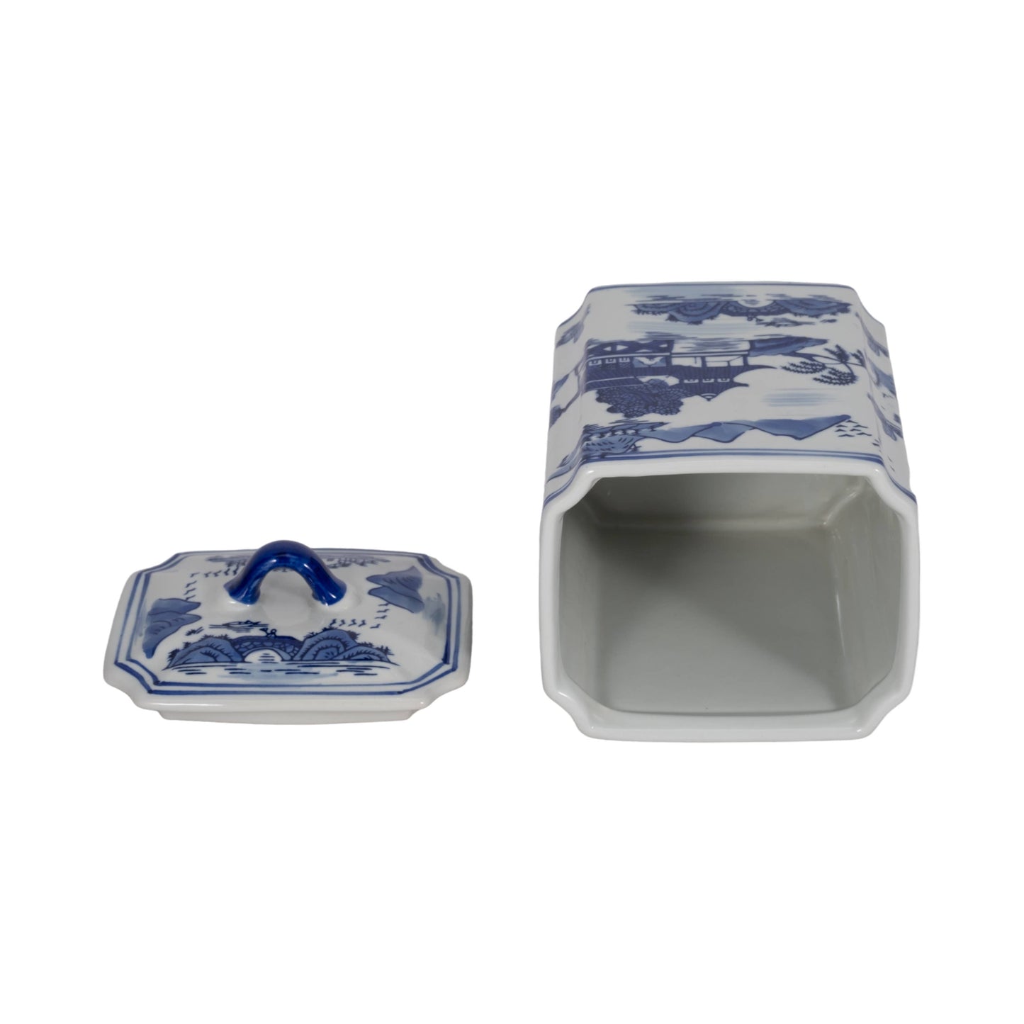 Decorative Jar - Blue Ceramic Rectangular Lidded, 9 in.