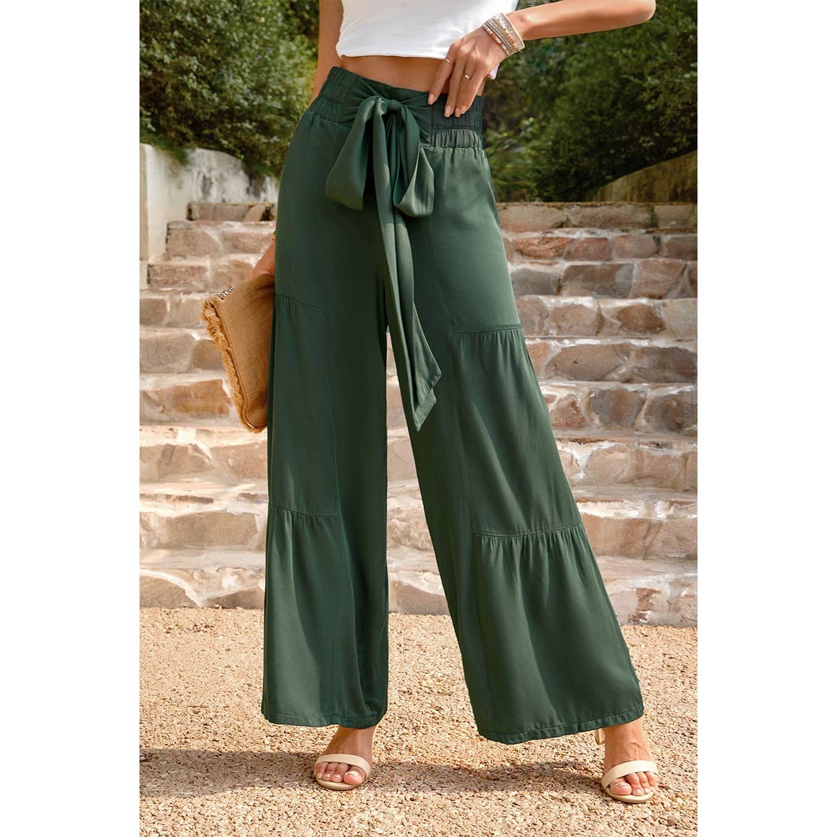 High Waist Knot Elastic Solid Pant
