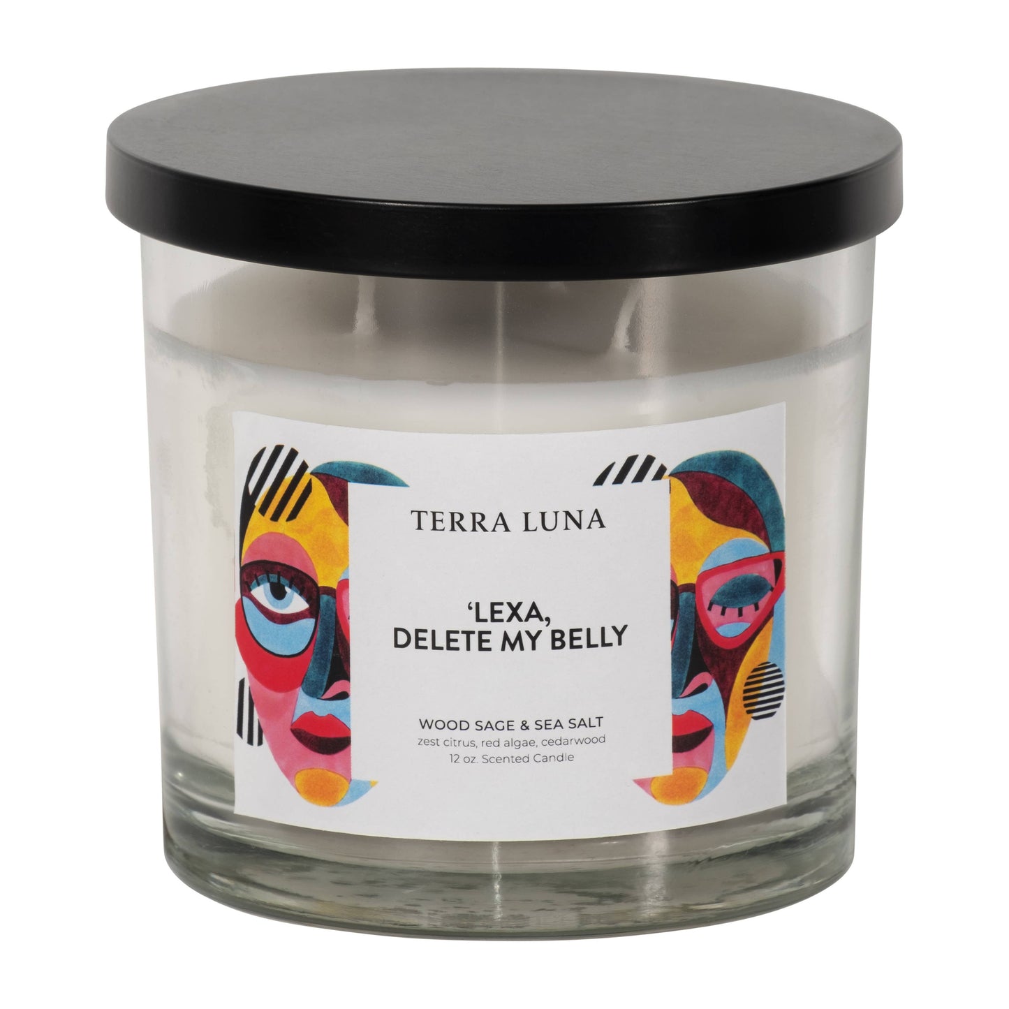 Decorative Candle - White Glass "Delete My Belly", 12 Oz
