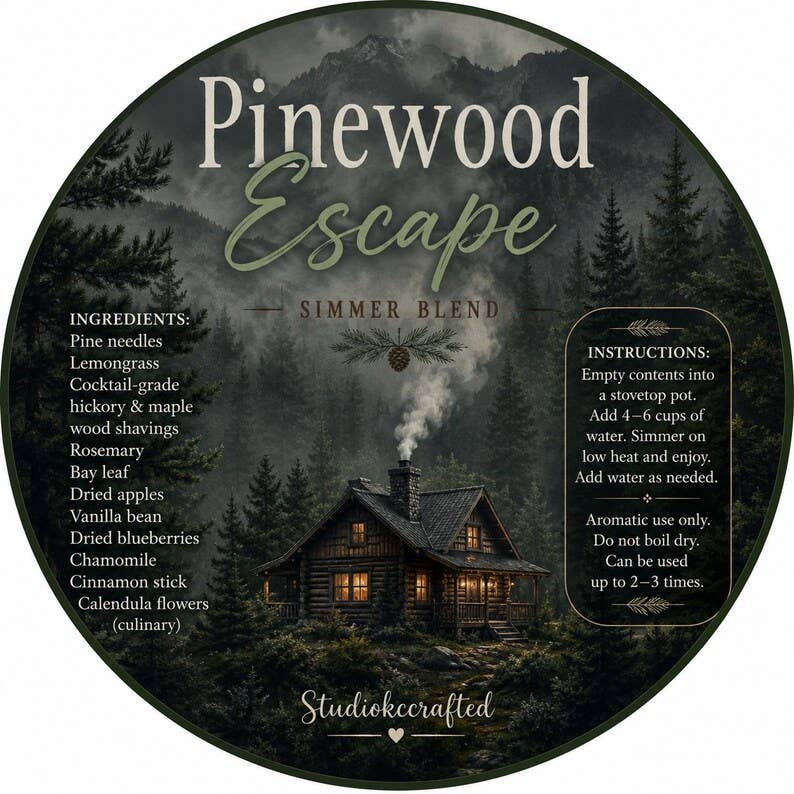 Pinewood Escape Simmer Pot Blend, Mountain Cabin Scent, Woodsy Home Fragrance, Natural Simmer Pot Gift, Rustic Cabin Decor Gift