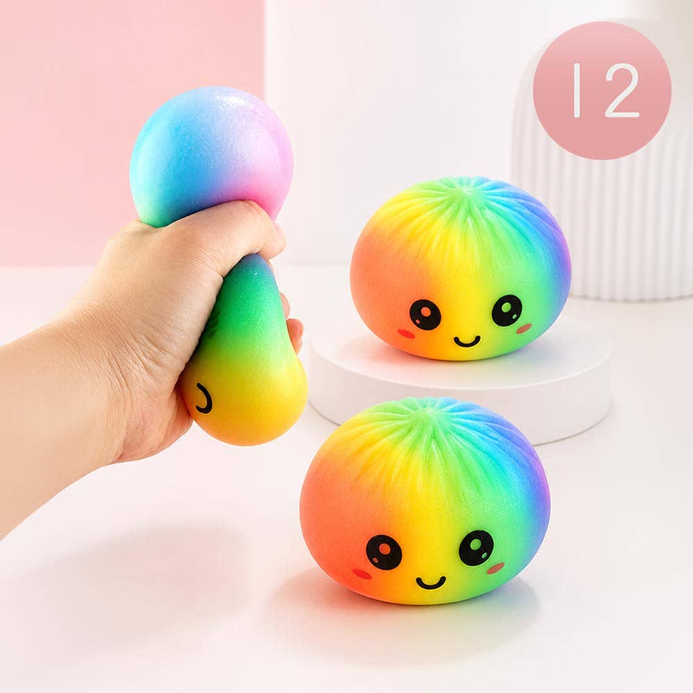 12PCS - Rainbow Steamed Bao Bun Dumpling Squeeze Squishy Stress Relief Toy