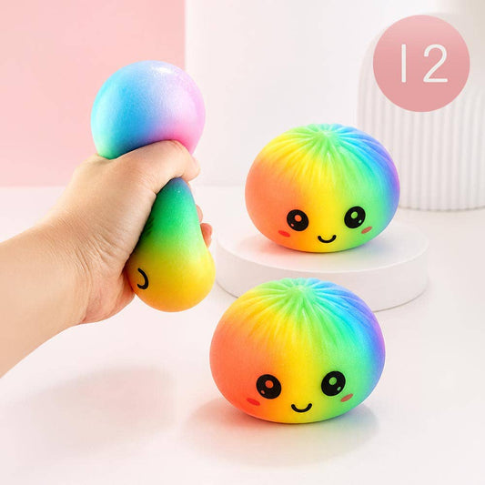 12PCS - Rainbow Steamed Bao Bun Dumpling Squeeze Squishy Stress Relief Toy