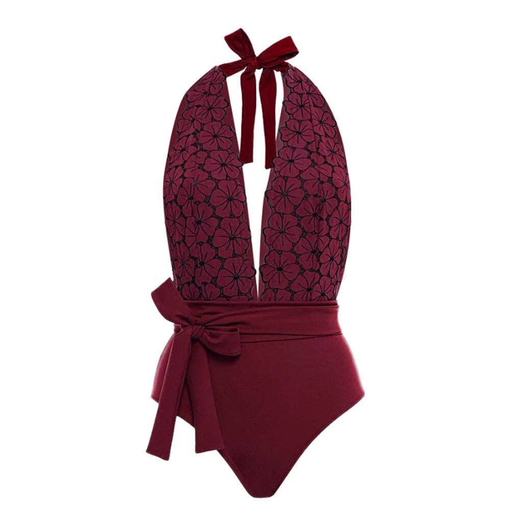 Flower Print Halter Swimwear with Cover