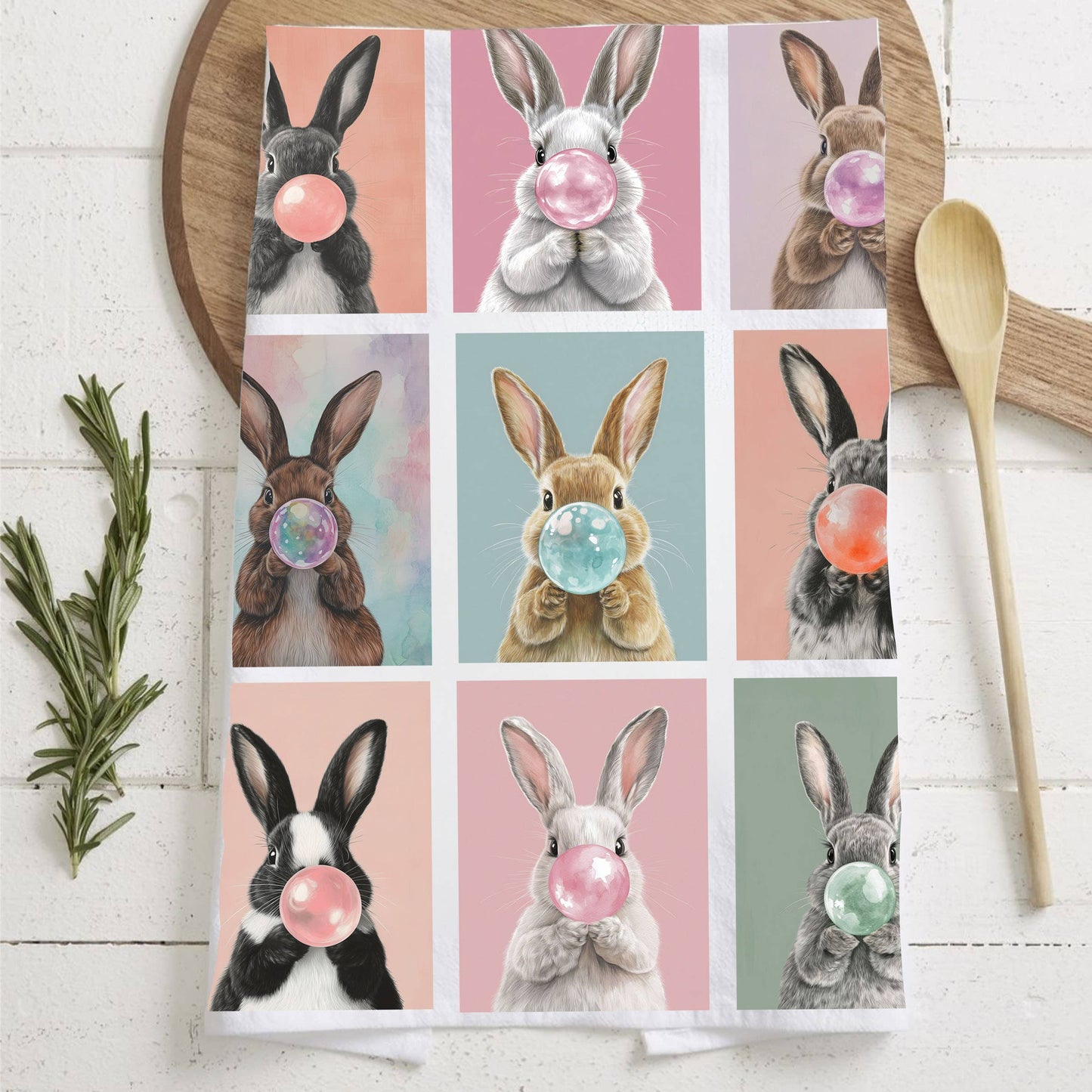 Bubblegum & Bow Pink Easter Bunny & Spring Kitchen Towels