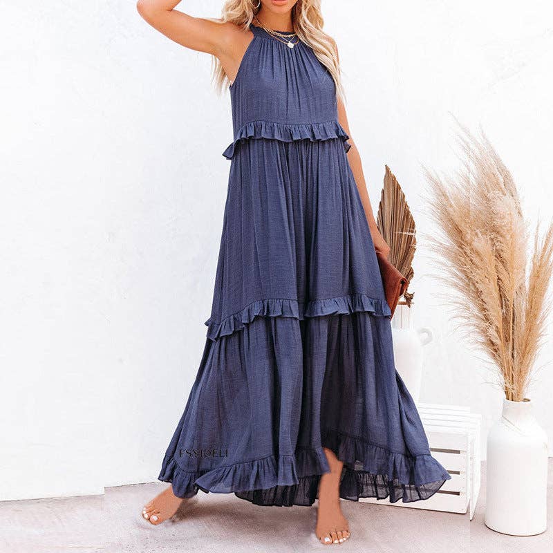 Irregular Asymmetric Tiered Sleeveless Long Floor Length Dress