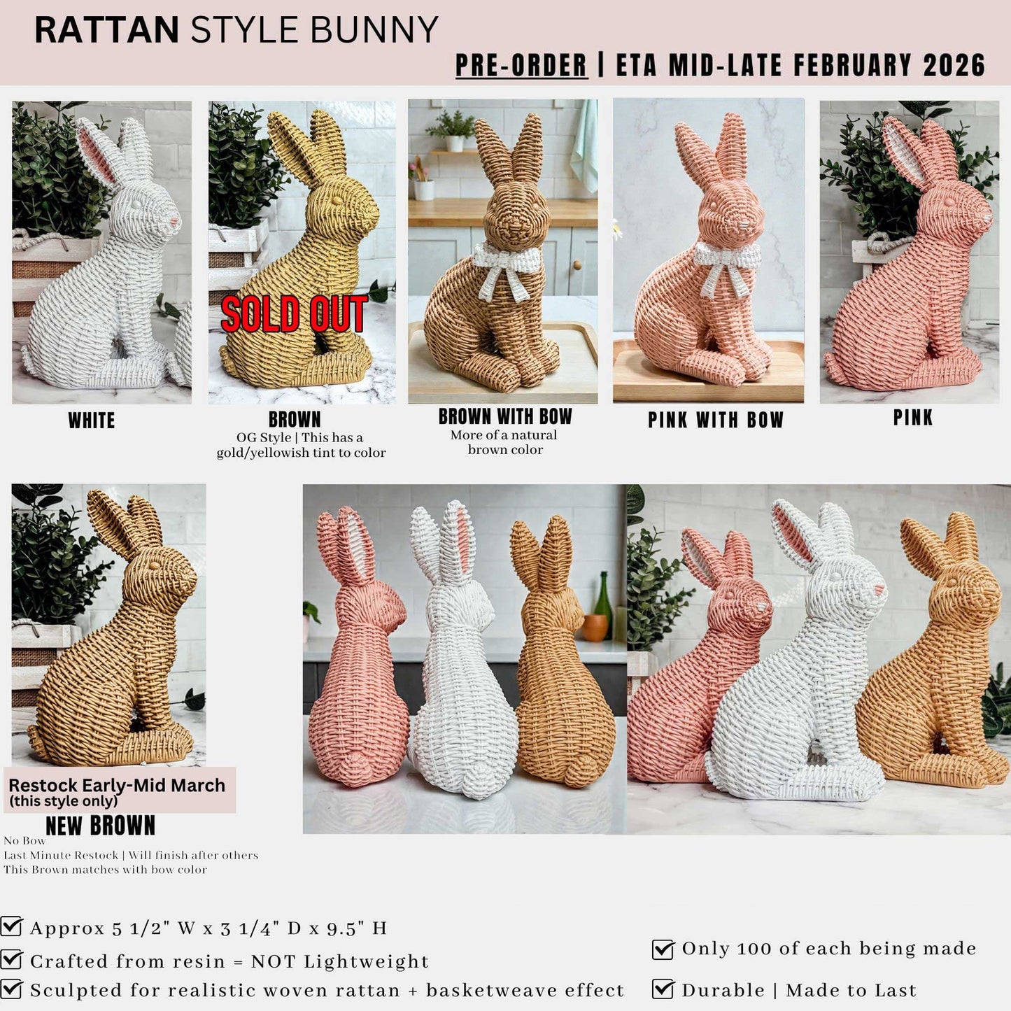 Bunny Decoration, Farmhouse Easter Rabbit Home Decor Statues