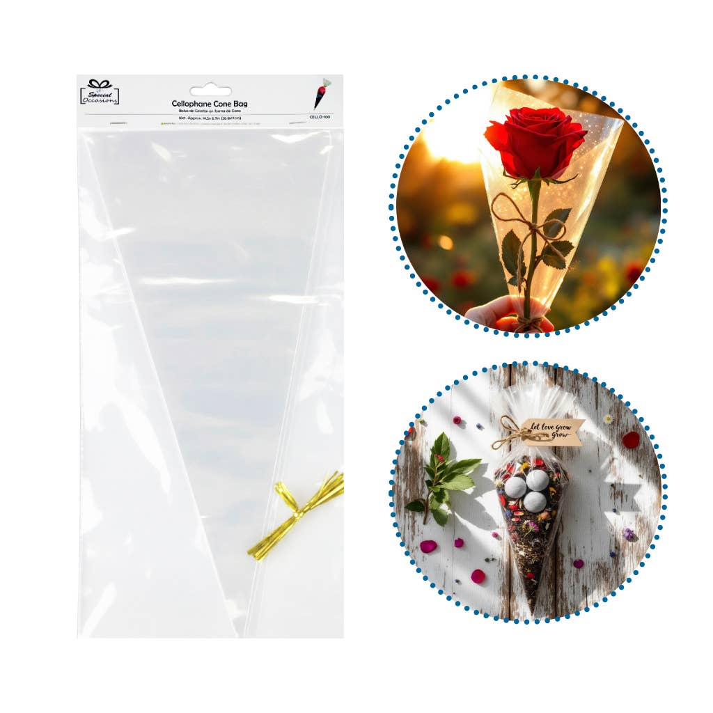 Cellophane Cone Bags with Twist Ties, 10ct, 14.5 x 6.7 in