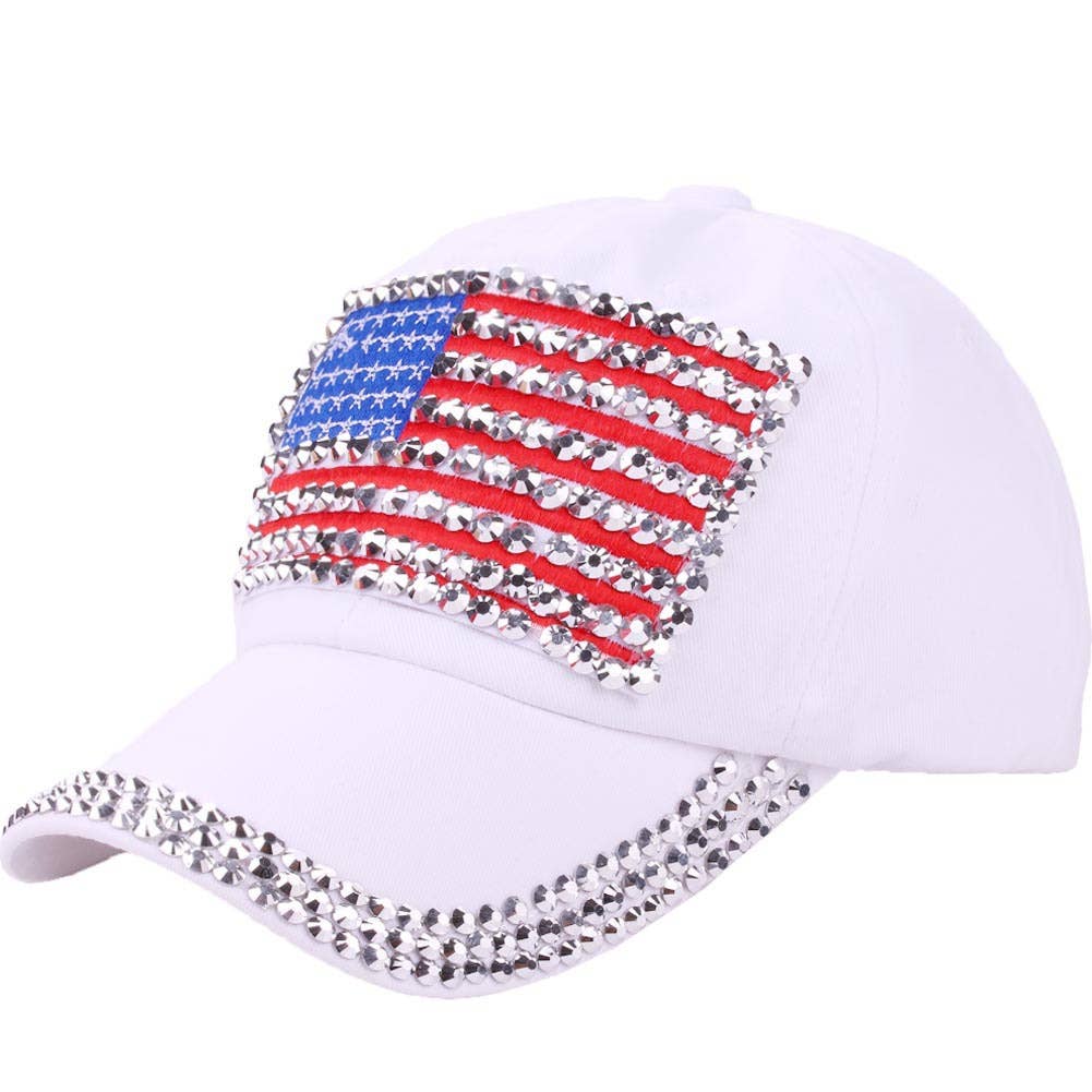 Fourth of July American flag rhinestones baseball cap