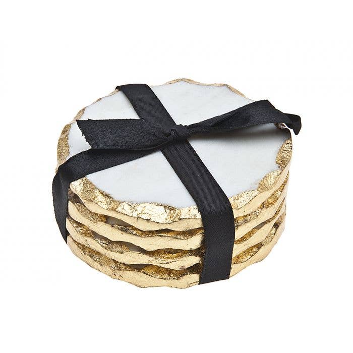 Gold Edge Marble Coasters - Set of 4 Gift