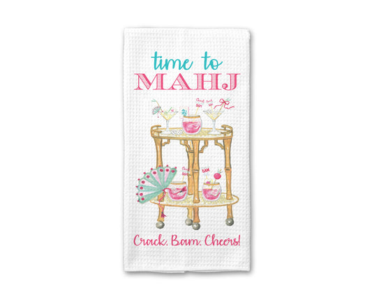 Time to Mahj Mahjong Towel, Cocktail Tile Game Decor Hostess
