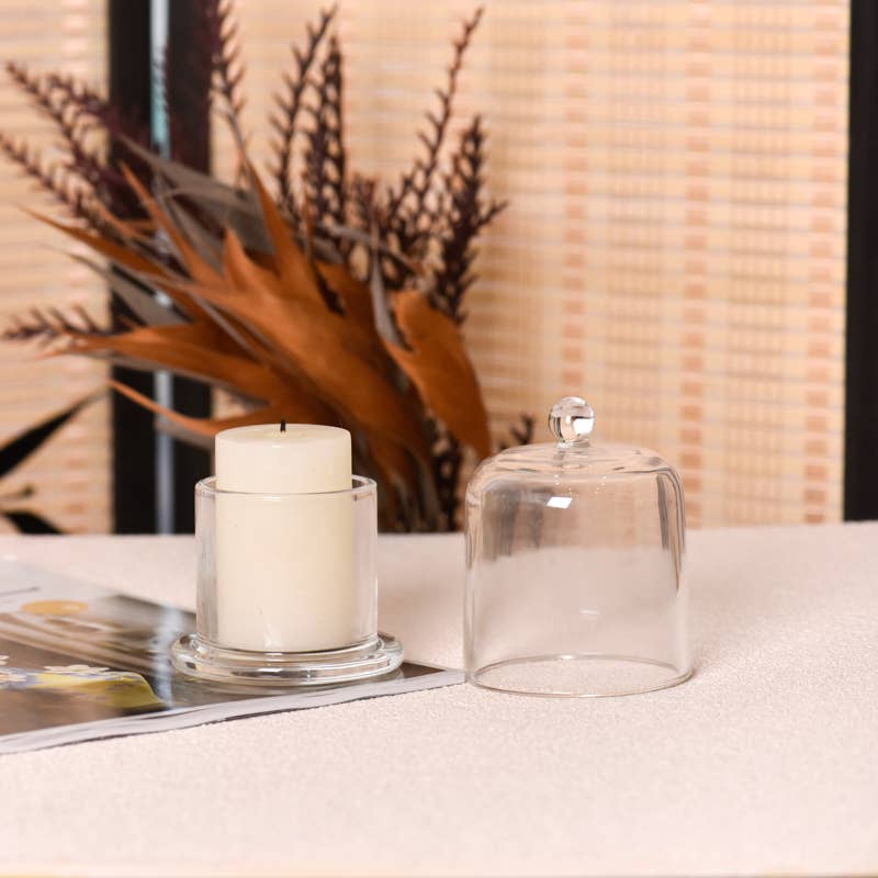 Glass Candle Holder With Glass Cover