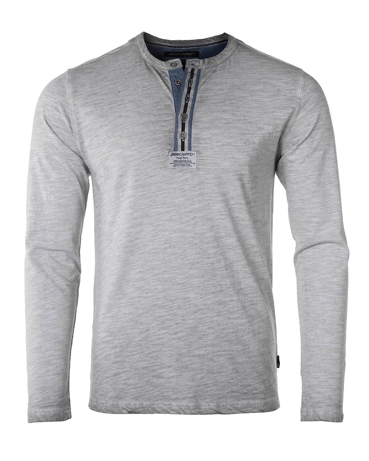 DHLS502 -Long Sleeve Crew Neck Vintage Button Henley T-Shirt