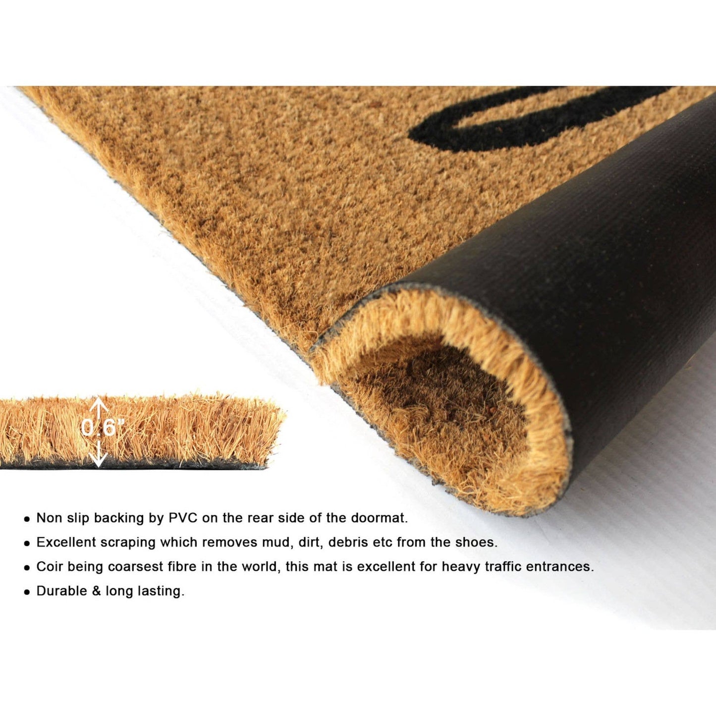 Black Natural Hello Doormat, 18" x 30"