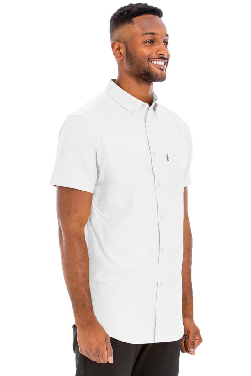 Solid Chambray Short Sleeve Button Down Shirt