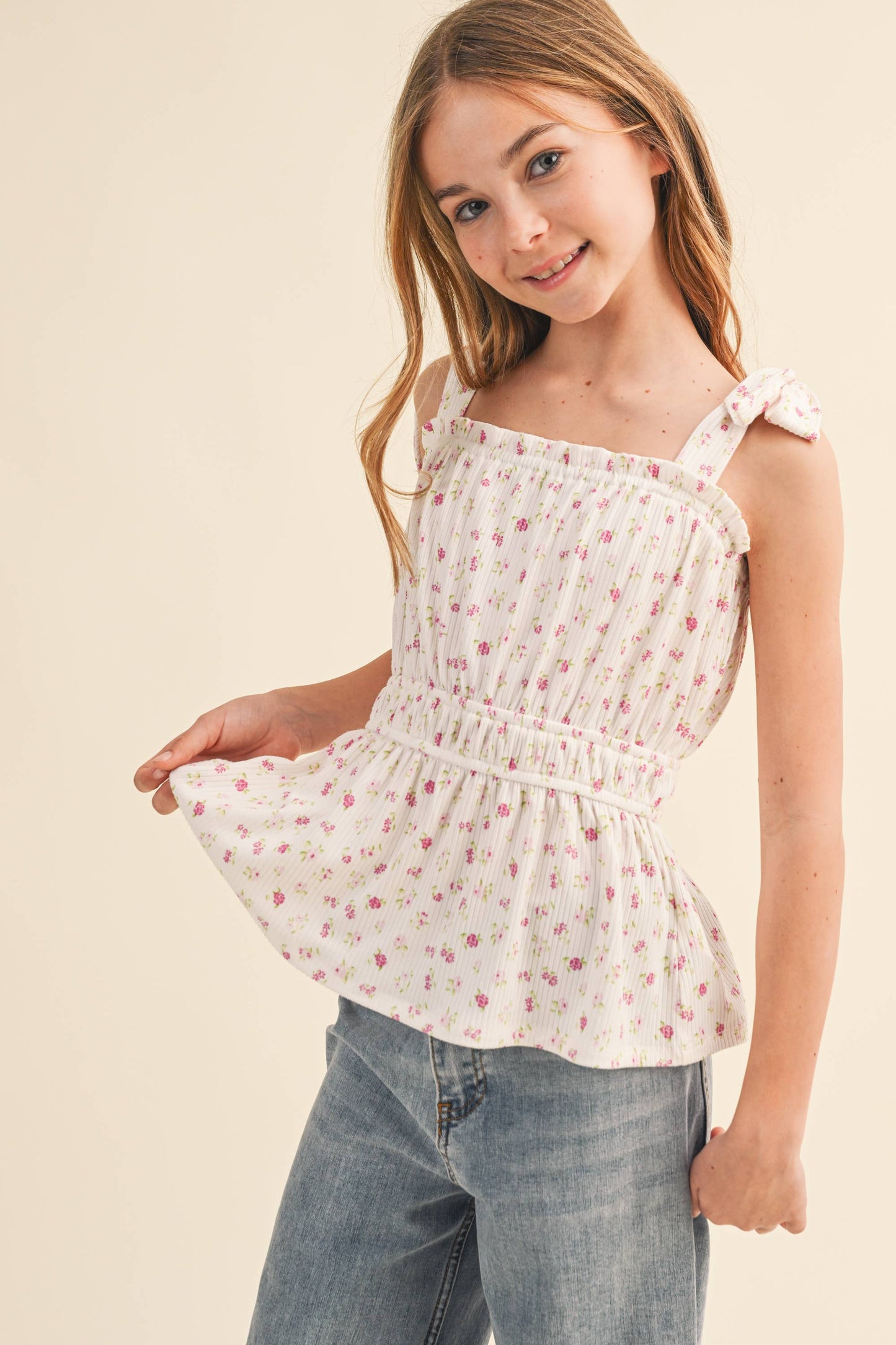TWEEN KIDS GIRLS BOW SHOULDER PEPLUM TOP (7-14)