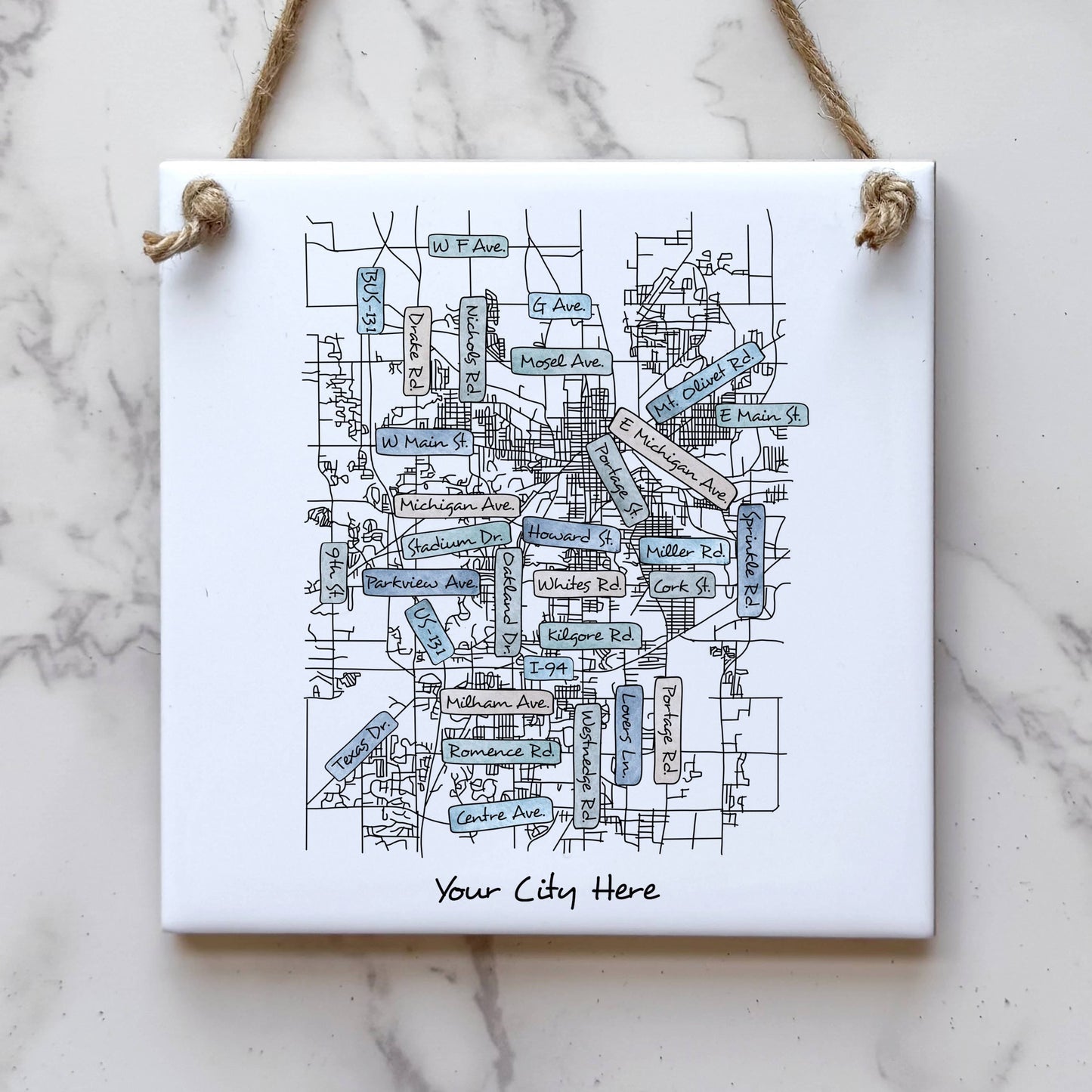 Custom City Street Map Sign - Mini Square - Custom Order