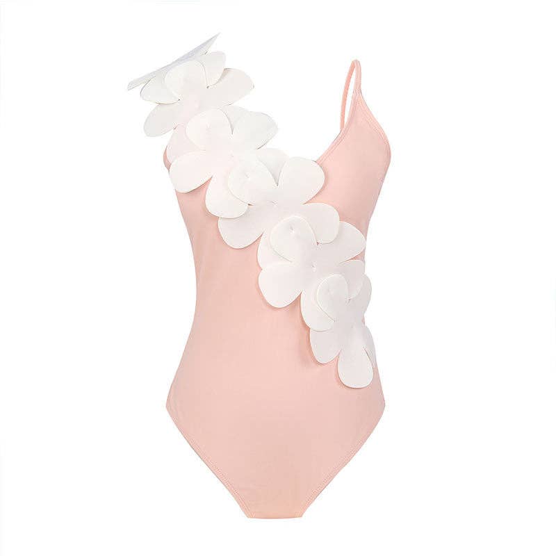 2PC Set Flower Shoulder One Piece Swimwear