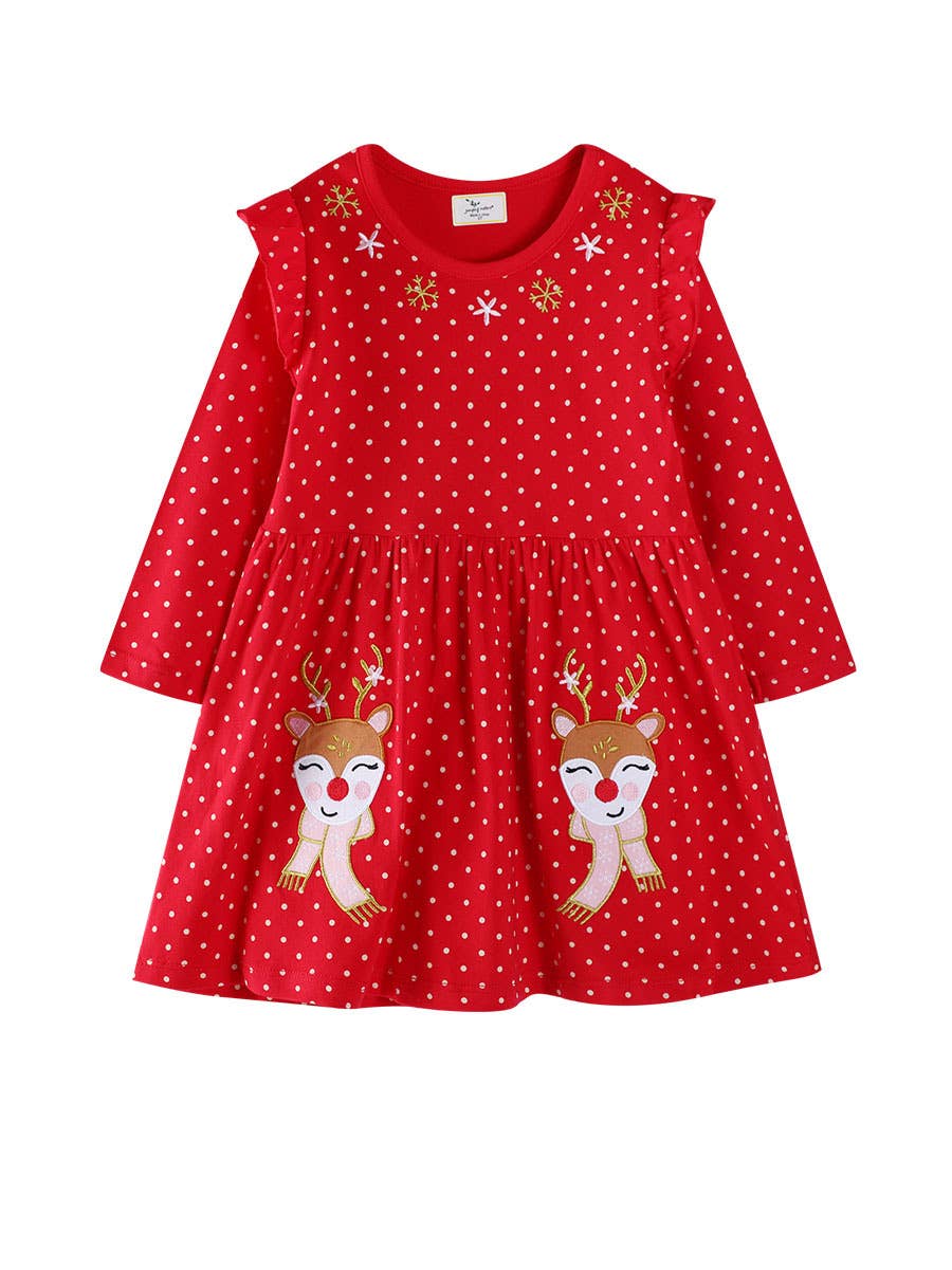 Girls Red Reindeer Christmas Dress (Non PatPat)