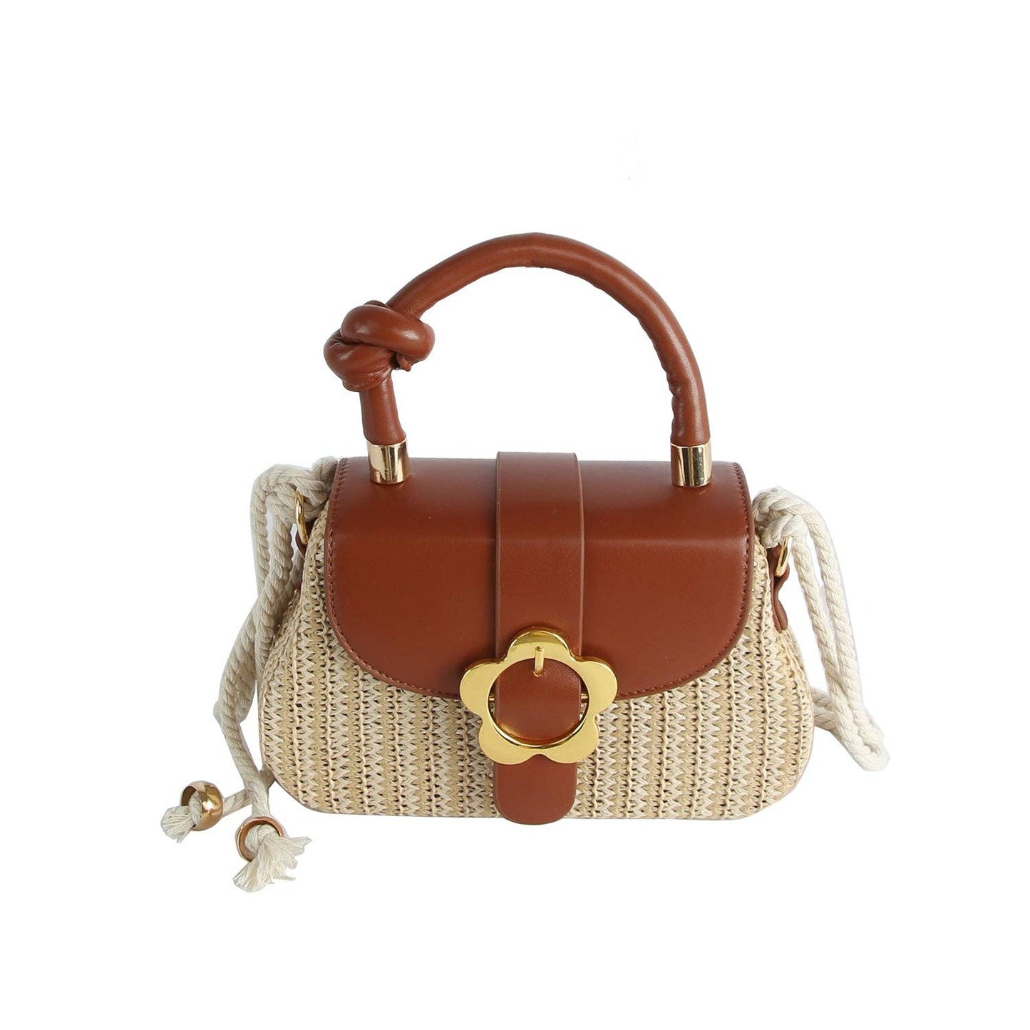 Flower Buckle Straw Woven Crossbody Bag