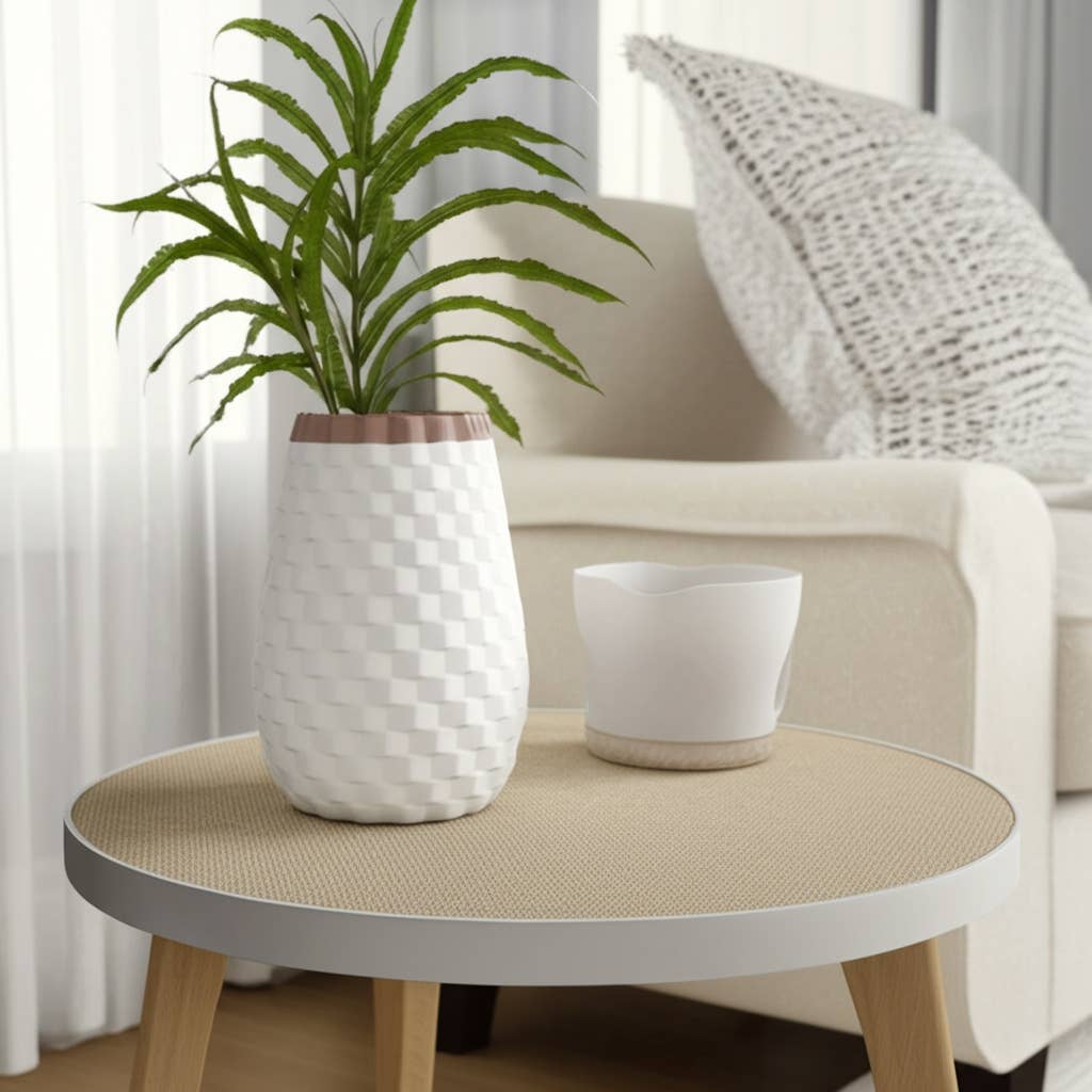 White 9 in. Ceramic Novelty Geometric Textured Vase