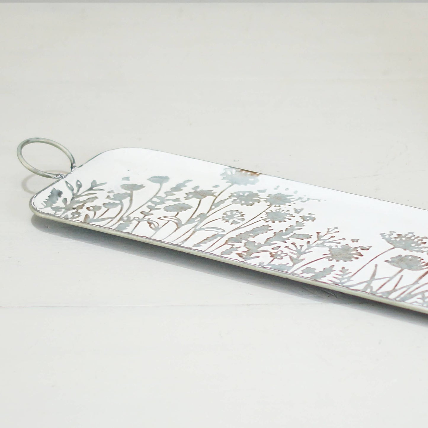 VIP Metal 33 in. Silver Wildflowers Tray w/ Loop Handles