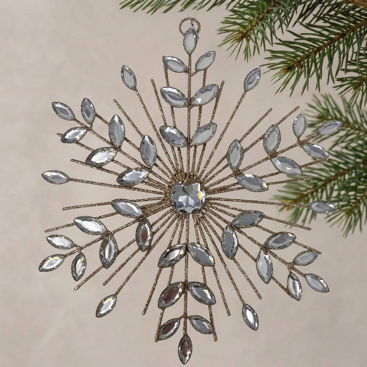 Jeweled Metal Glittered Snowflake Orn. 9.5" - Champagne