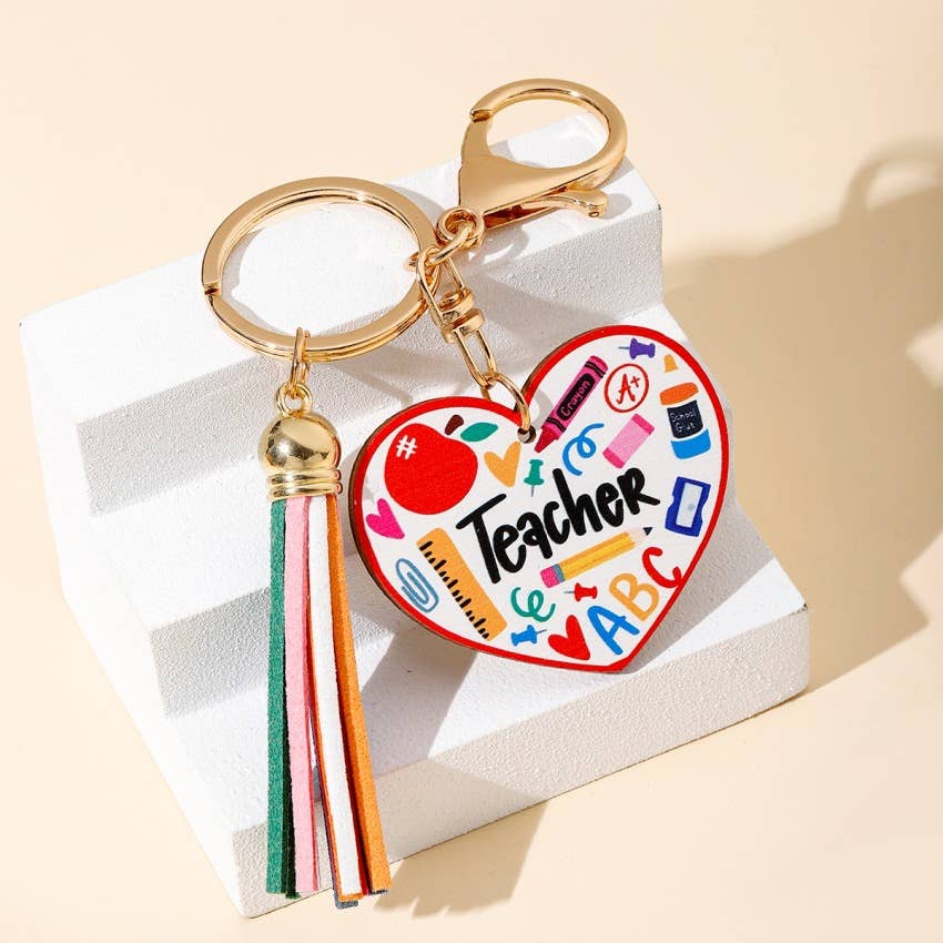 Rainbow Wooden Plaque Tassel Keychain Pendant