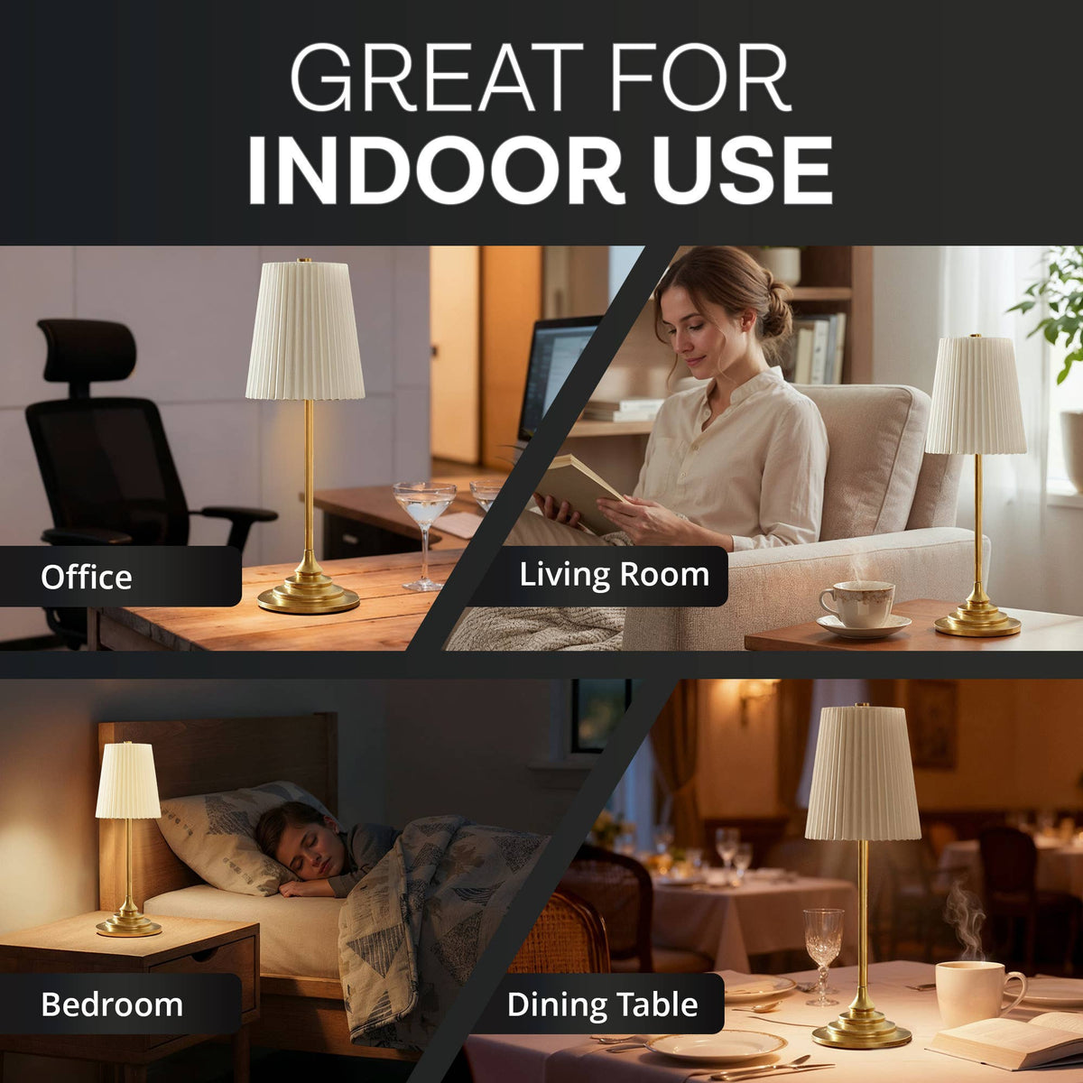 Cream 16" Height Rechargeable Touch Control LED Lamp
