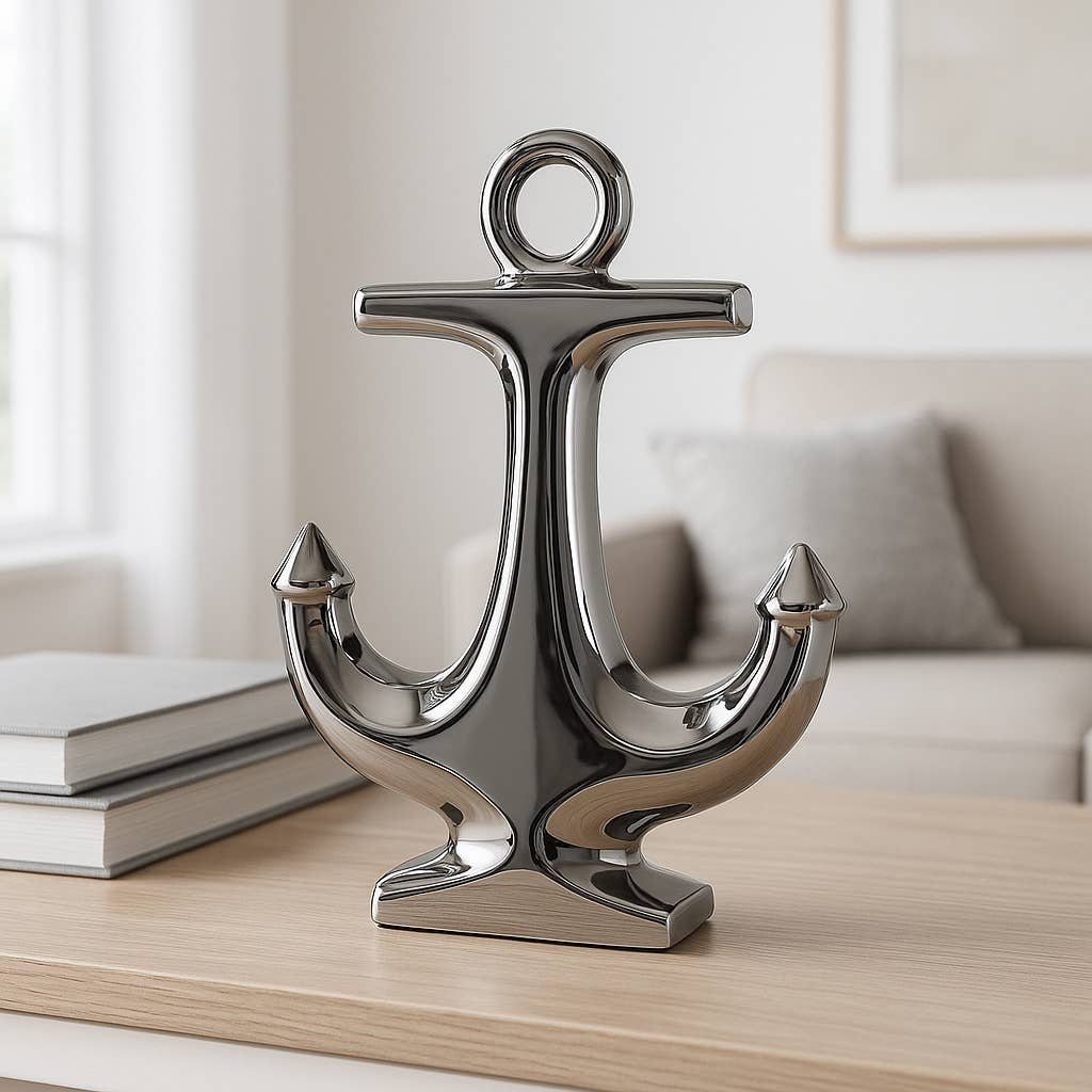 Silver 10 in. Ceramic Novelty Solid Coastal Sculpture