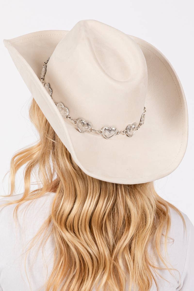 Engraved Heart Charms Band Cowboy Hat